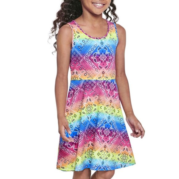 Girls Floral Paisley Print Skater Dress